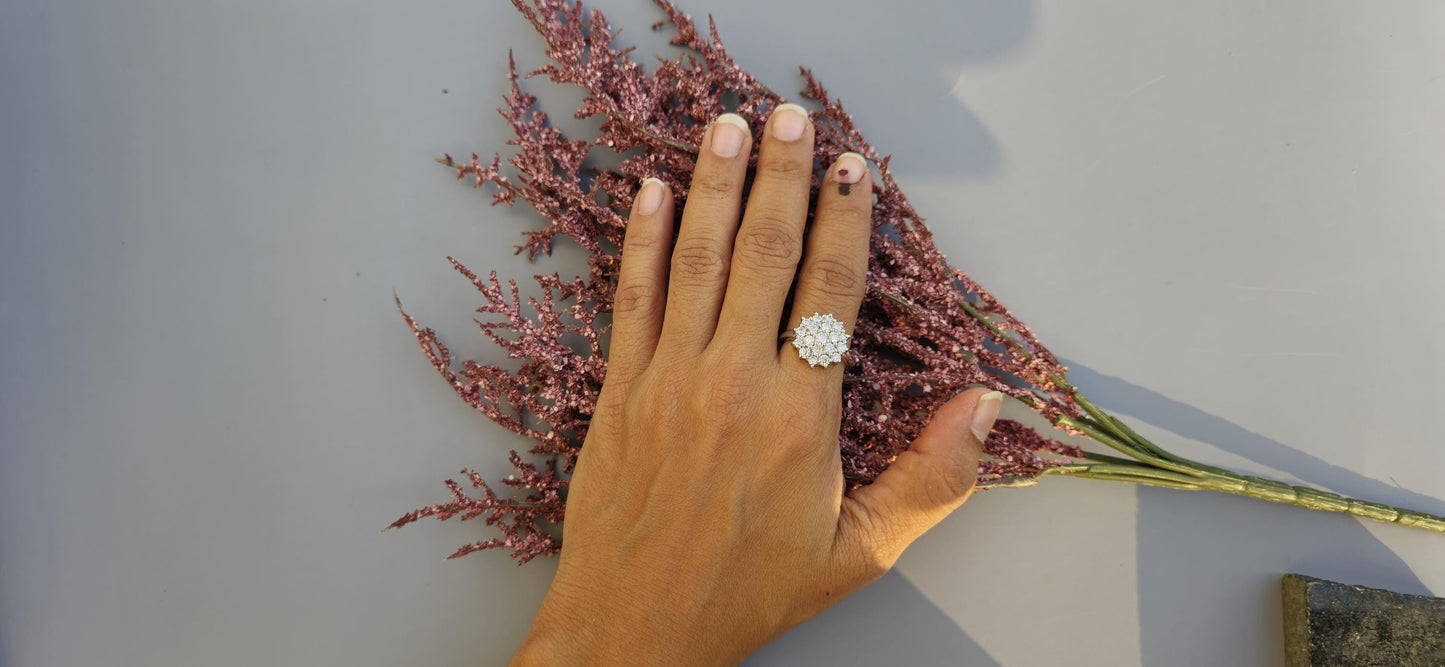 Double halo Cluster Art Deco Moissanite Floral Flush Set Engagement ring, statement ring, Right hand ring, cocktail ring, ring for women