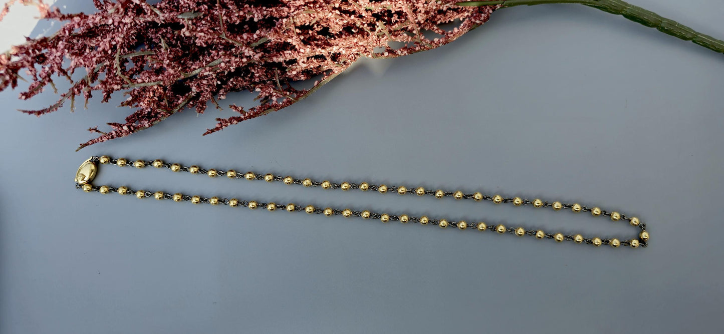 4 mm Ball n Chain Necklace with blackened gold links, Vintage Edwardian Antique necklace, Anniversary Gift, necklace for women