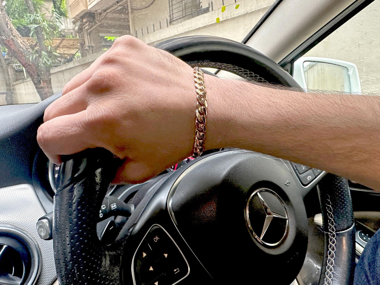 10 mm hollow Cuban link bracelet for men in 14k rose gold , with moissanite in lock, bracelet for him, for men, gift for son brother .