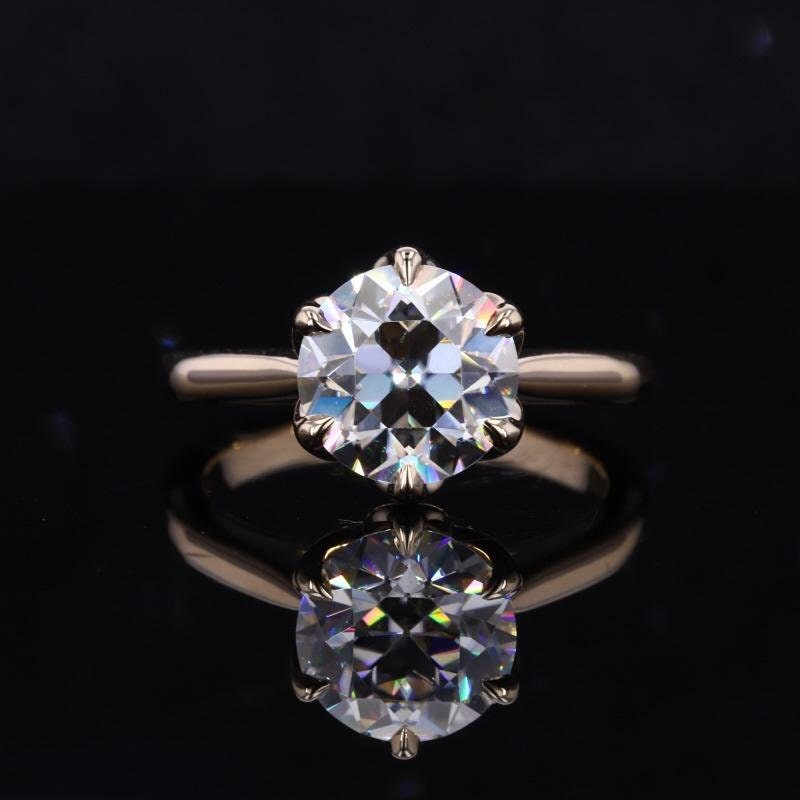 Round Old European Cut OEC Tulip Lotus Prong Bezel Cathedral Set Moissanite Solitaire Engagement Ring, flower basket  Promise\proposal Ring.