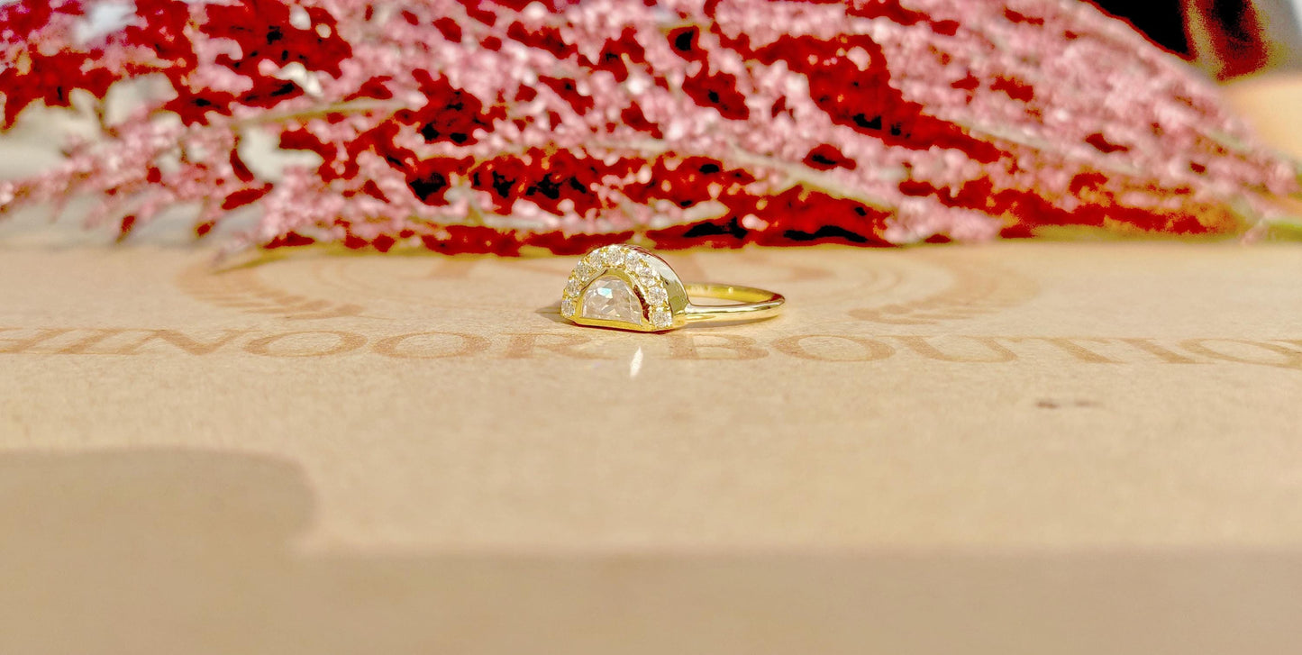 Half Moon Moissanite halo Engagement ring , Bridal\Wedding\Promise\Proposal Ring enhancer with 18k\14k\10k White\Yellow\Rose Gold