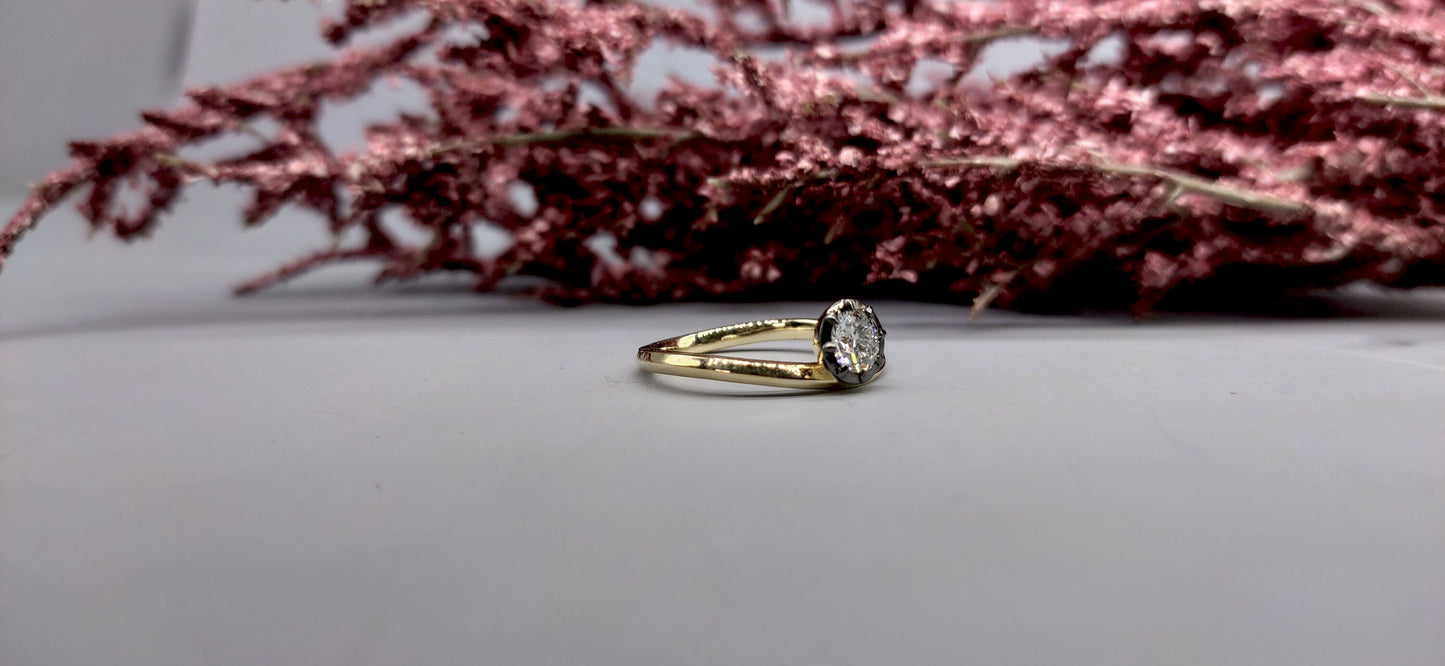 Round Cut Moissanite Georgian cut down button back solitaire Knife edge band engagement ring, ring for her\women, blackened gold ring.