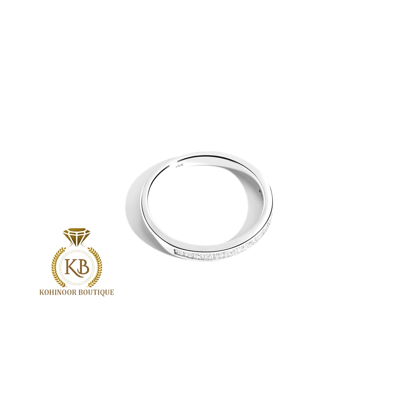 Half\Full Eternity Channel Set Princess cut Moissanite wedding band stacking minimalist ring in 18k\14k\10k White\Yellow\Rose Gold