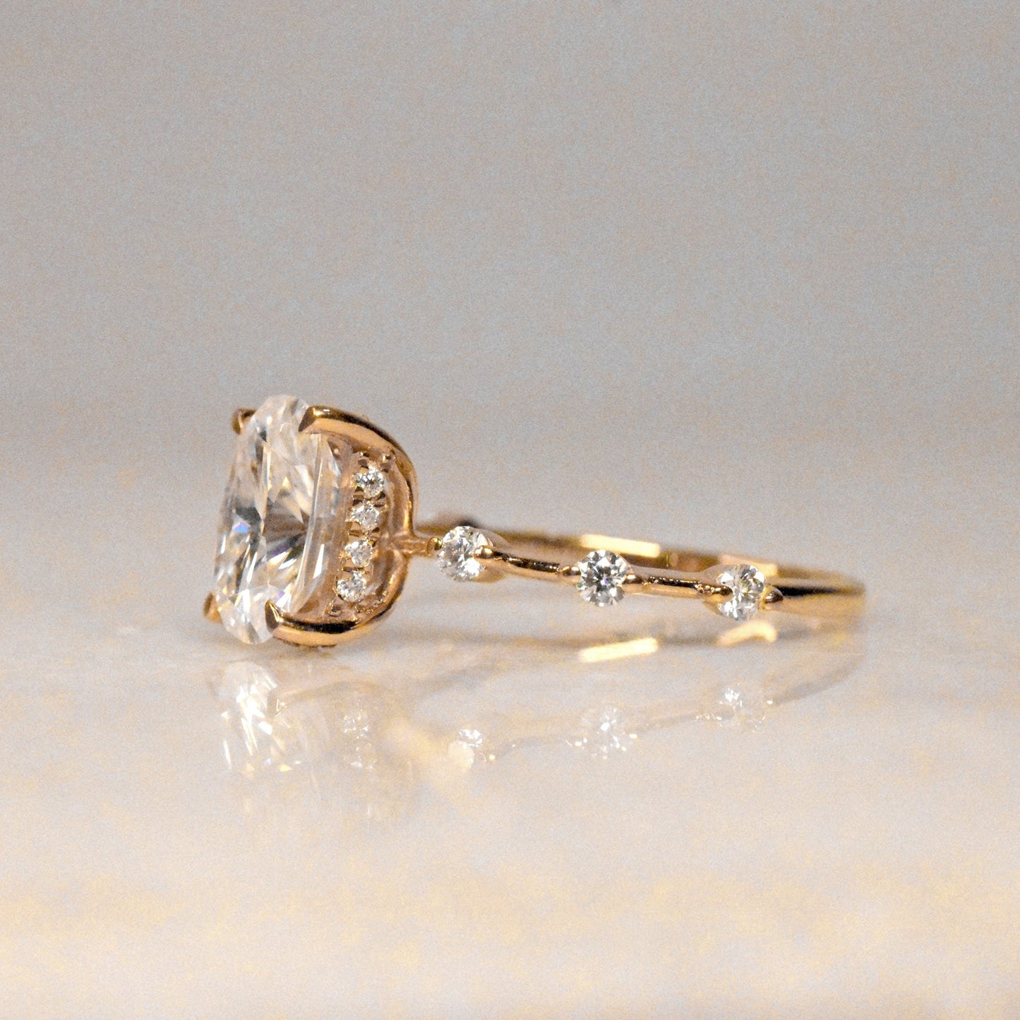 Cushion cut Hidden Halo Moissanite Engagement Ring , Solitaire Engagement ring, Ring for her, distance band, ring for women