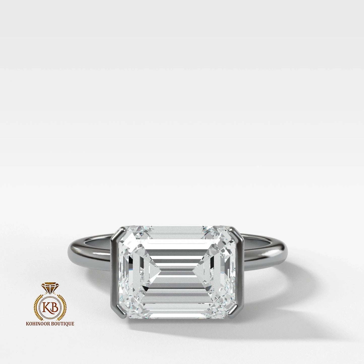 Emerald Cut Moissanite Half Bezel Engagement\Bridal\Propose\Promise\Wedding Ring in White\Yellow\Rose Gold