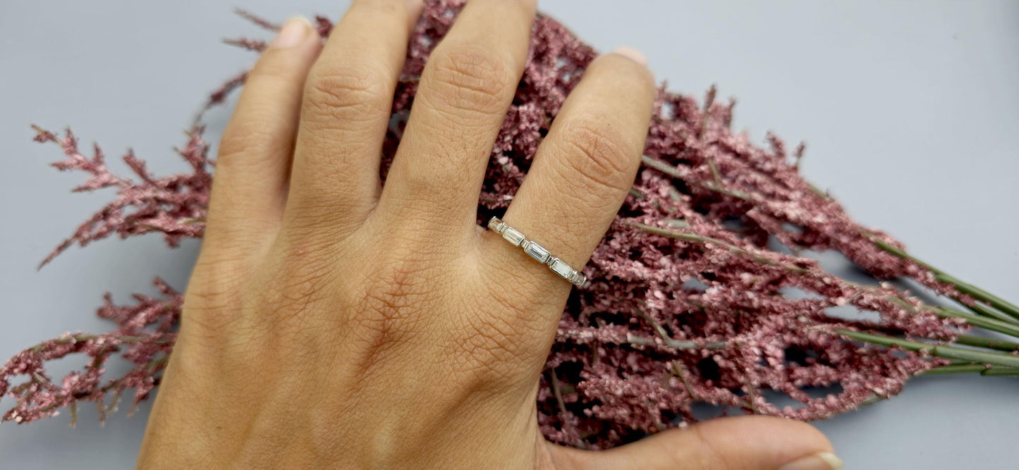 East West Set Emerald Cut Moissanite Bezel Set Full\Half Eternity wedding band, Stackable ring, Statement ring