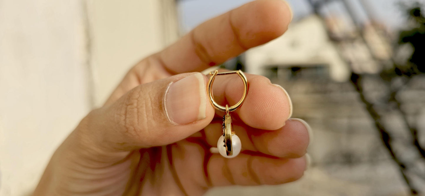 Half moon Moissanite button back Georgian cut down Huggie,2 in 1  statement earring, blackened gold earrings.