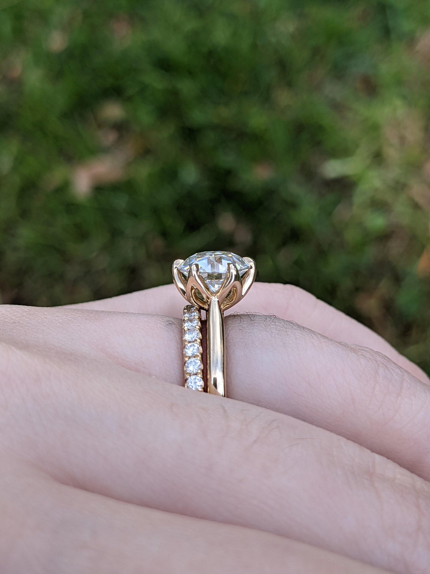 Round Old European Cut OEC Tulip Lotus Prong Bezel Cathedral Set Moissanite Solitaire Engagement Ring, flower basket  Promise\proposal Ring.