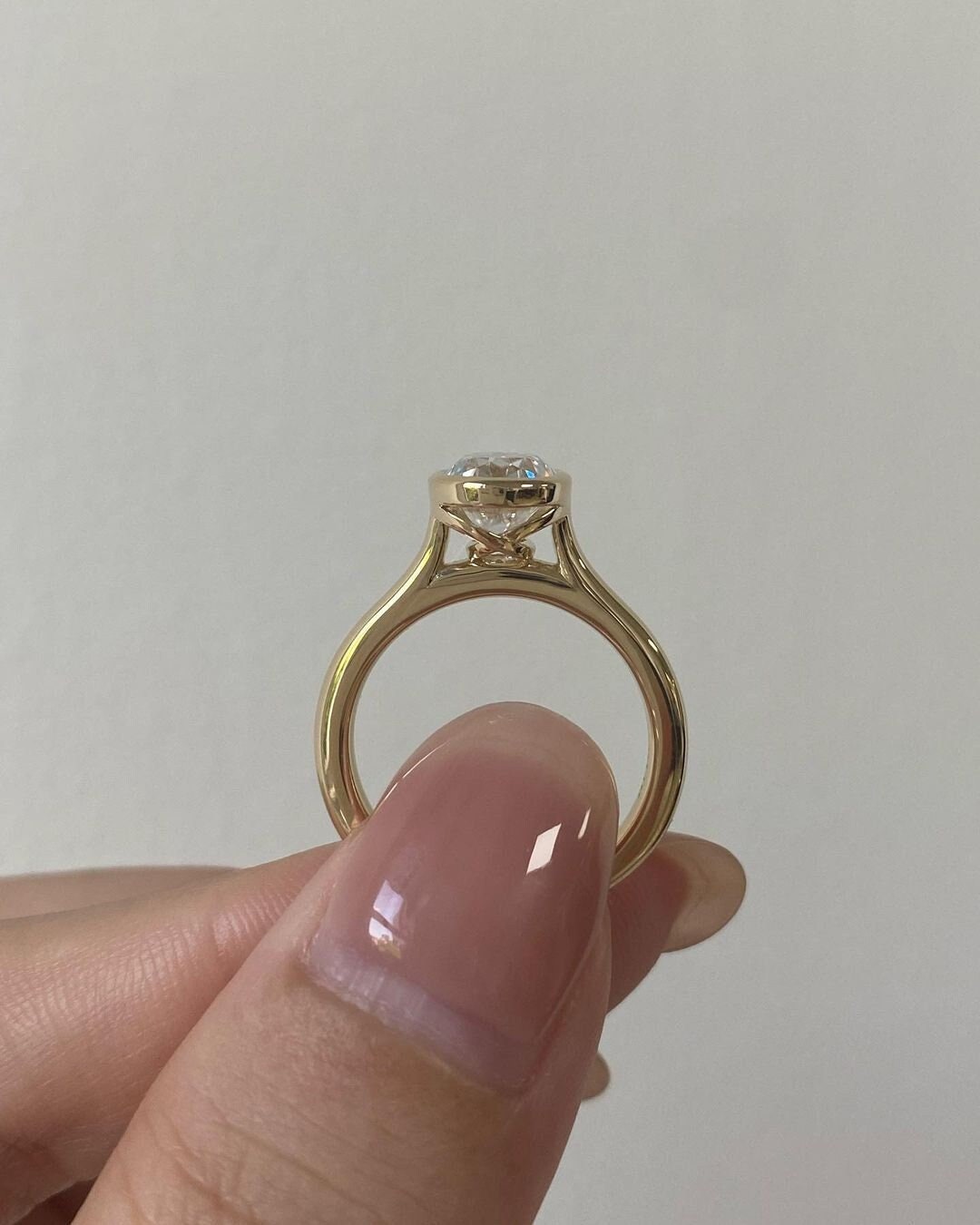 Bezel Set Oval Moissanite Solitaire Engagement ring, Cross over cathedral set Ring for her, Proposal ring, Promise ring, Ring for women