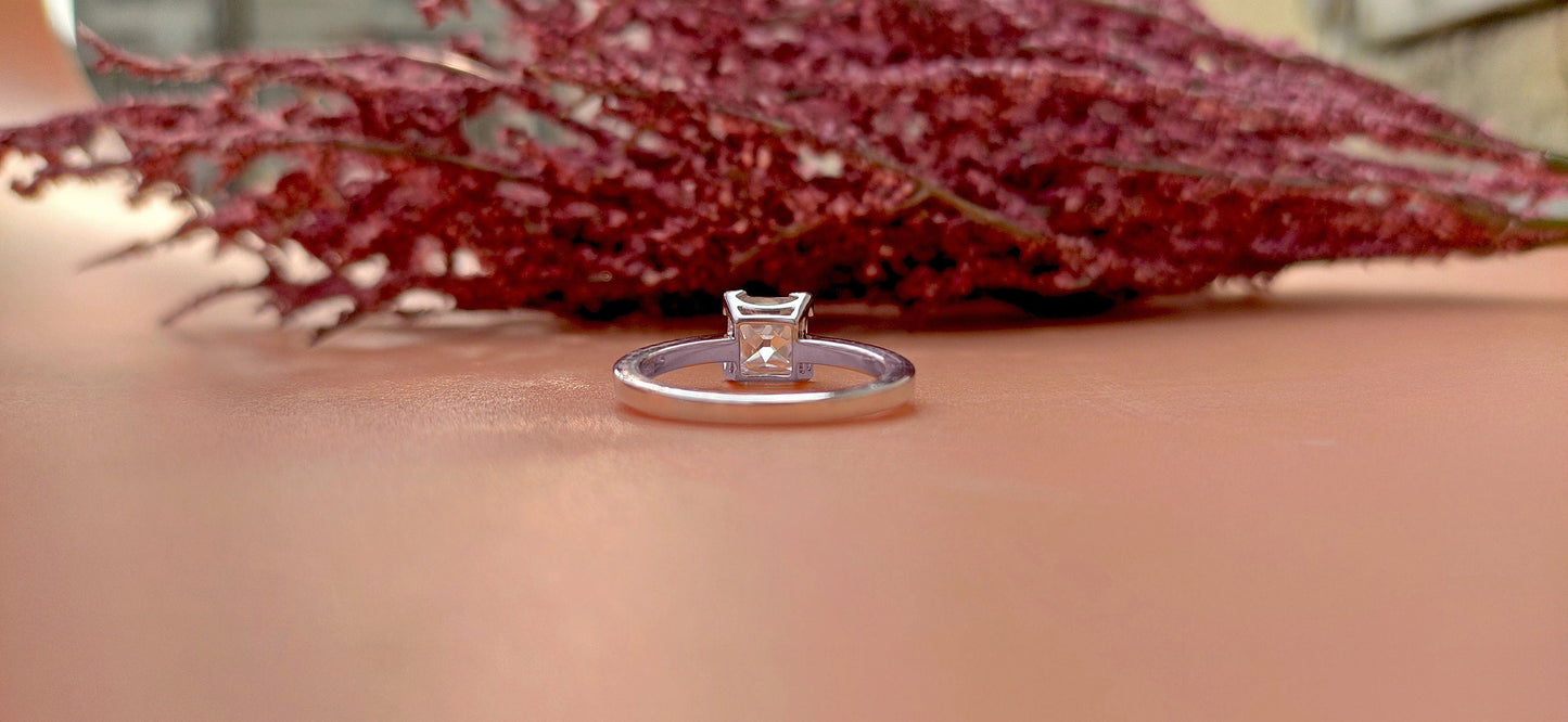 French cut Moissanite Solitaire Engagement ring, vintage moissanite ring, ring for women, ring for her, art deco ring