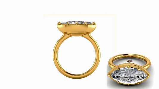 East West set Marquise Button Back Georgian Cut Down Set Moissanite Solitaire Engagement ring, Ring for her, proposal Ring.
