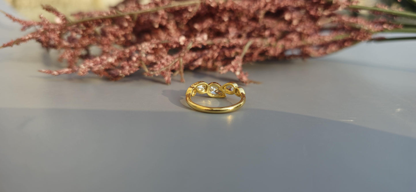 East west Bezel Set Pear Moissanite half eternity ring, Wedding Band, stackable minimalist ring for women, 5 stone anniversary band