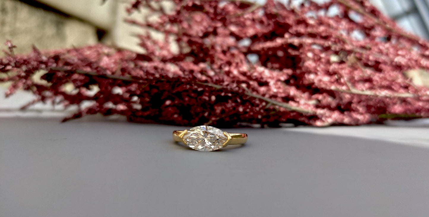 Marquise moissanite half bezel low profile set ring, ring for her, ring for women, gift for women