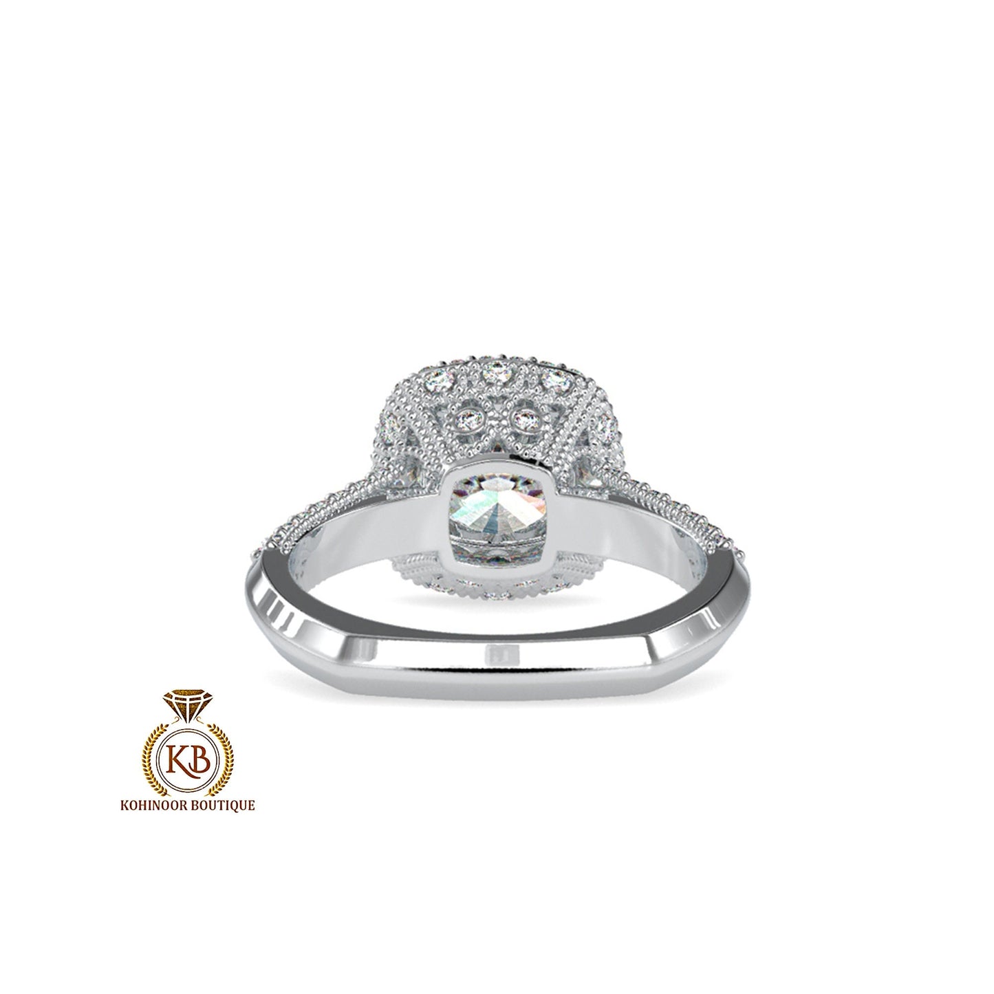 Vintage Cushion Cut Cathedral set Moissanite Double Halo double side pave milgrain pave basket and band art deco Engagement ring