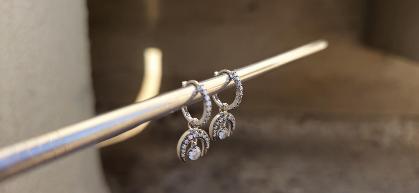 Half moon Moissanite button back Georgian cut down Huggie,2 in 1  statement earring, blackened gold earrings.