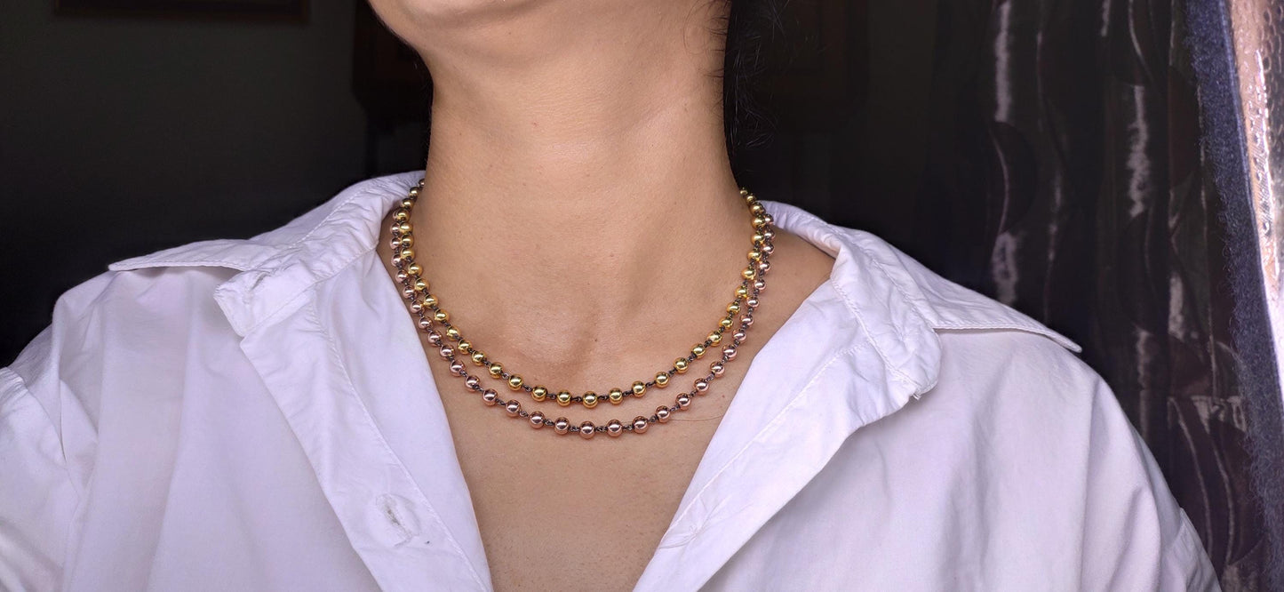 4.5 mm Ball n Chain Necklace with blackened gold links, Vintage Edwardian Antique necklace, Anniversary Gift, necklace for women