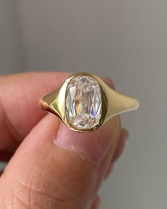 Bezel Set Criss Cut Elongated Cushion Moissanite Solitaire Engagement Ring, Ring for women, Unique cut ring, Gift for her\wife