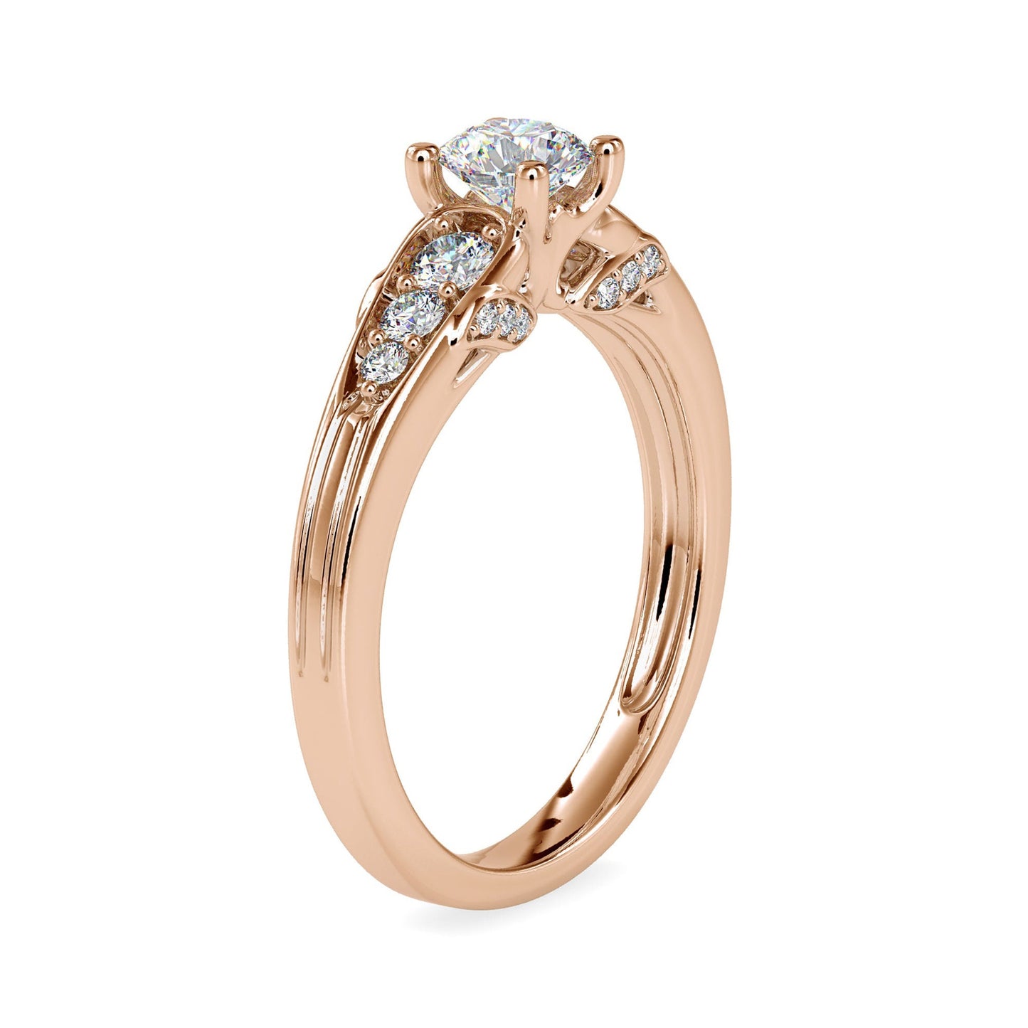 Round cut moissanite with side pave Solitaire Engagement ring, ring for her, ring for women, statement ring, right hand ring, gift for wife
