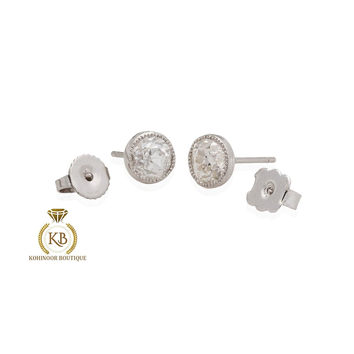 Edwardian Old Mine Moissanite Stud Earrings 2 Ctw 1910s Era, Wedding Earrings, Push Back Earrings, Anniversary Gift,