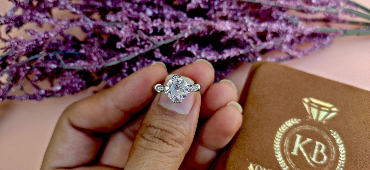 Vintage Old European cut moissanite solitaire Engagement ring, Edwardian ring for women, vintage-inspired setting.