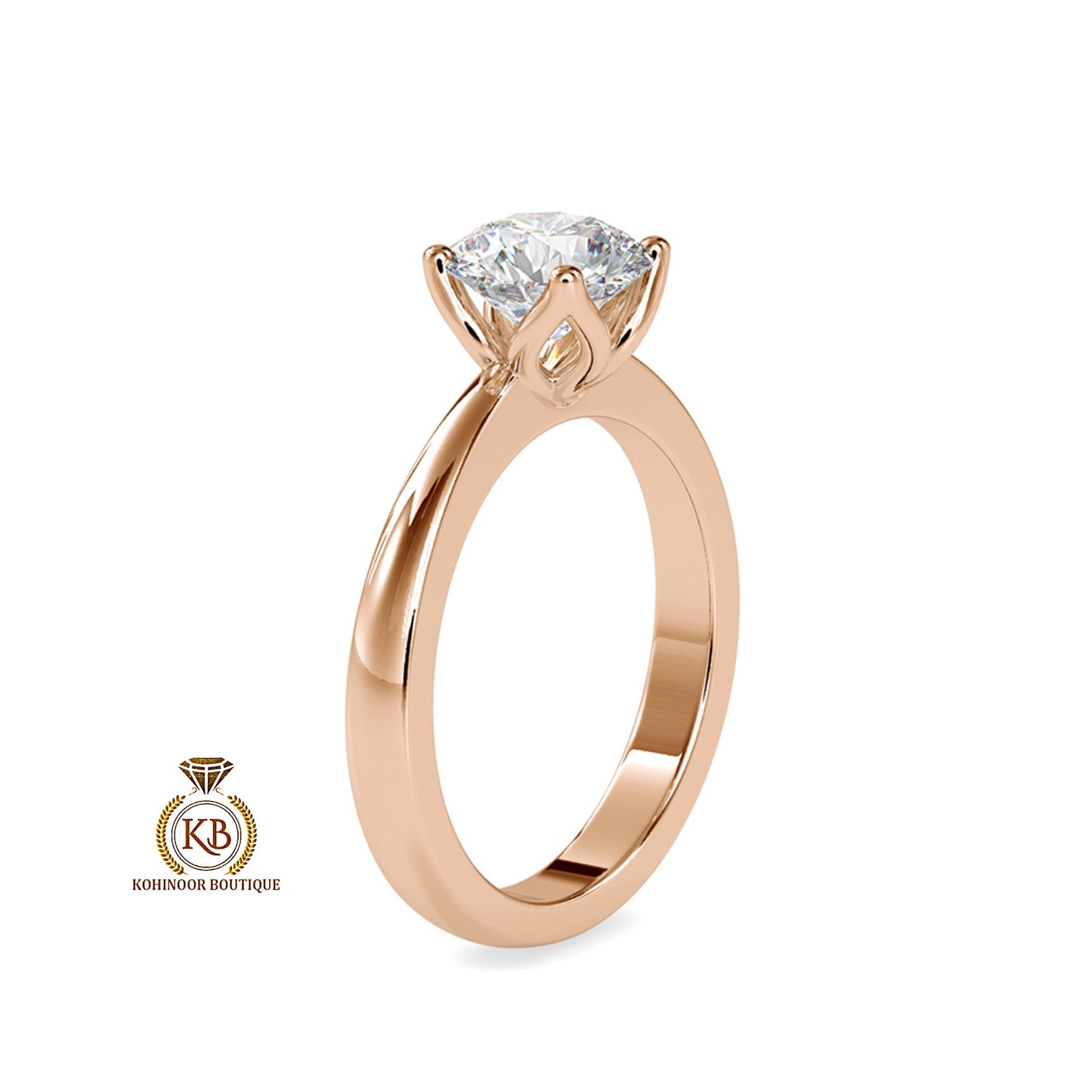 Tulip Flower Basket Round Moissanite Solitaire Engagement ring with pinched band, Ring for her, Ring for proposal, Gift for wife, mother