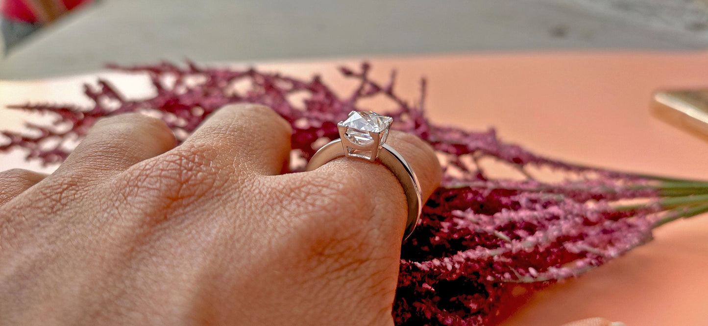 French cut Moissanite Solitaire Engagement ring, vintage moissanite ring, ring for women, ring for her, art deco ring