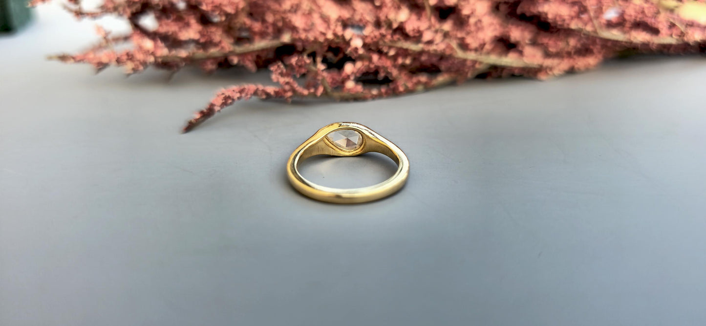 Rose Cut Pear Moissanite Signet ring, Gypsy Flush Set engagement proposal ring, Ring for her, Right hand ring, Ring for women, wedding band