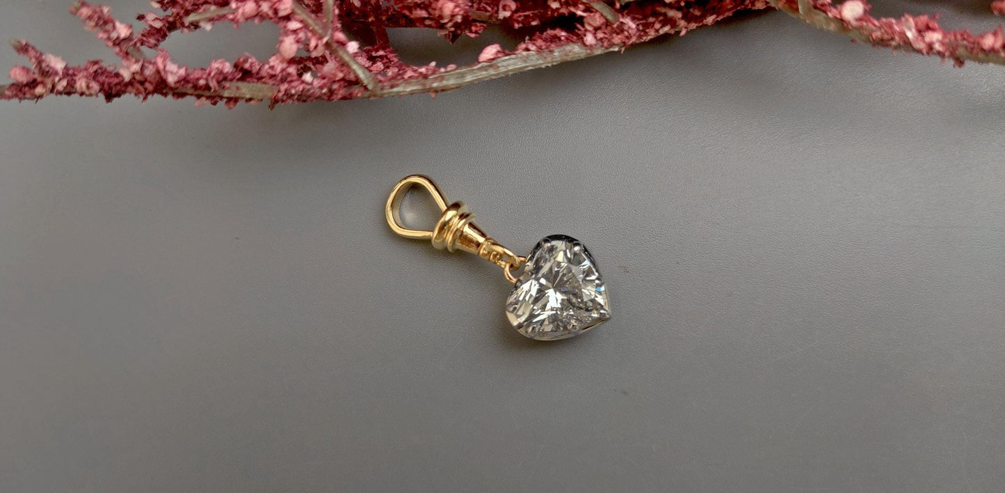 3 Ct Heart Cut Moissanite Collet set Georgian cut down set 2 toned Swivel Clasp Pendant, without chain