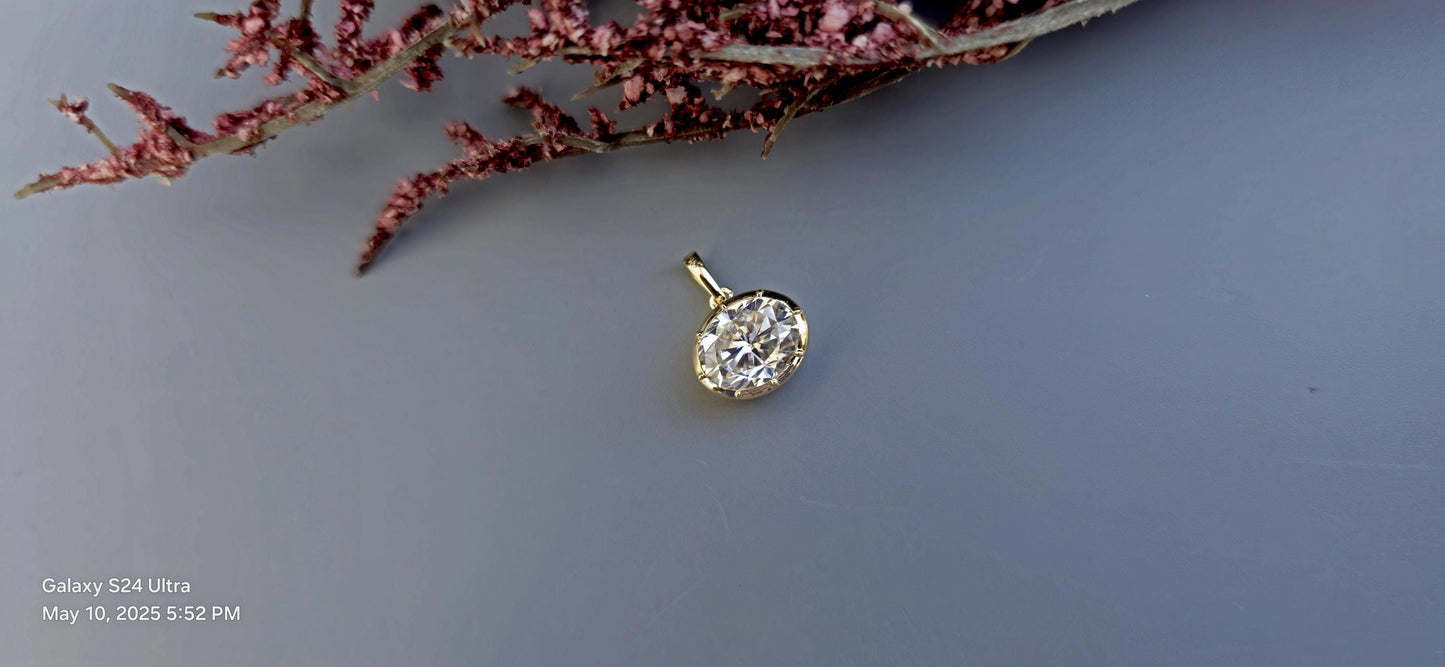East west oval Cut Moissanite Pendant, Georgian cut down set Pendant without chain, Pendant for women, gift for her