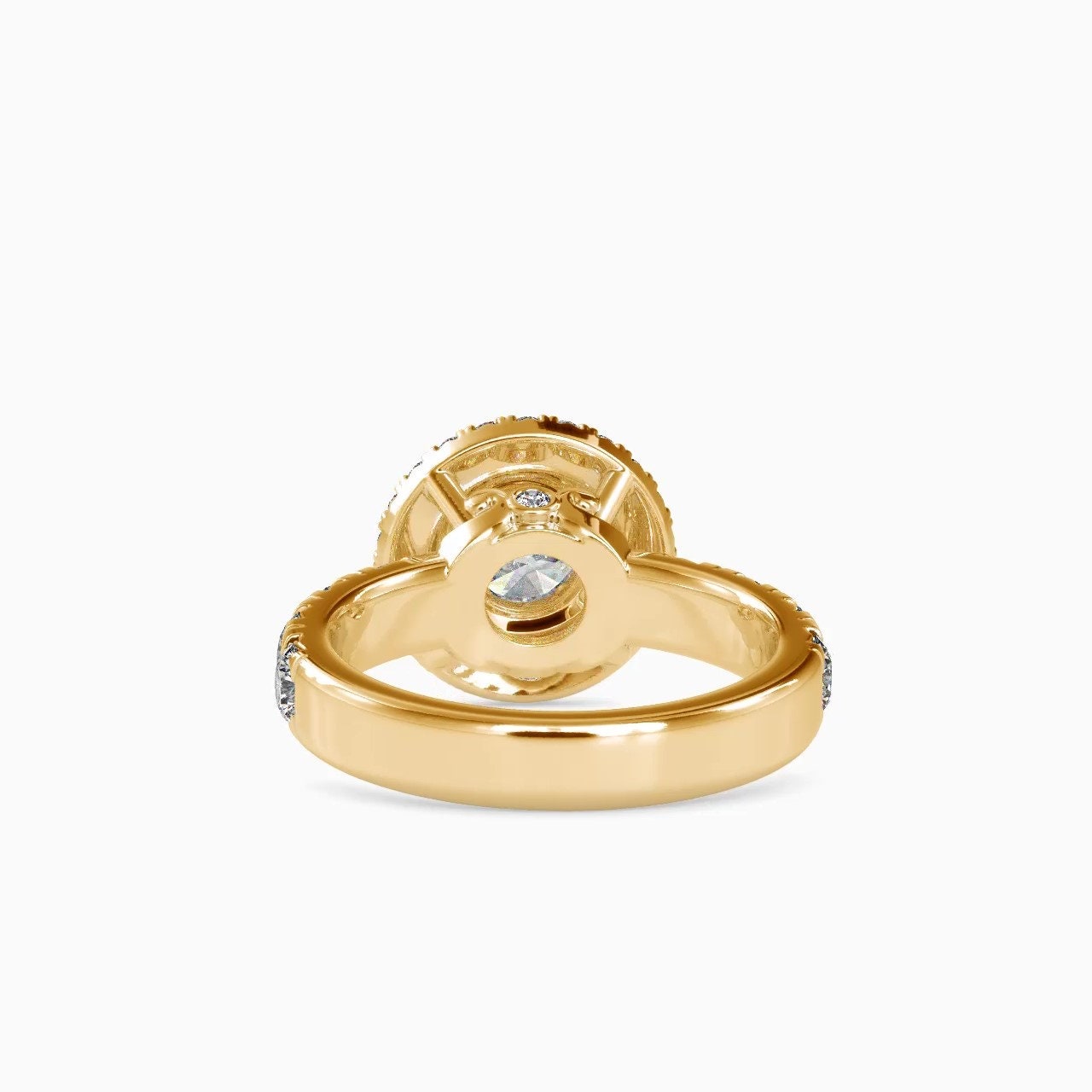 Vintage-inspired double halo Round cut Moissanite ring with french Pave band, cathedral set Engagement ring