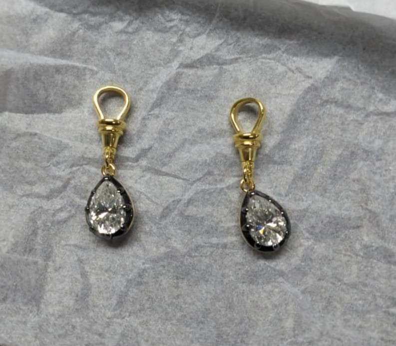 Pear Cut Moissanite Swivel Clasp Pendant, Collet set Georgian cut down set Pendant without chain, Wedding Pendant