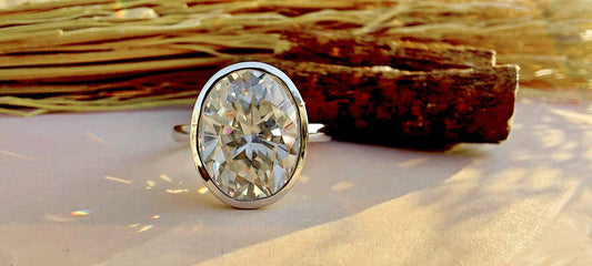 Bezel set crushed ice oval Moissanite Solitaire Engagement ring, Ring for her, Anniversary gift for wife, Mother ring, statement ring