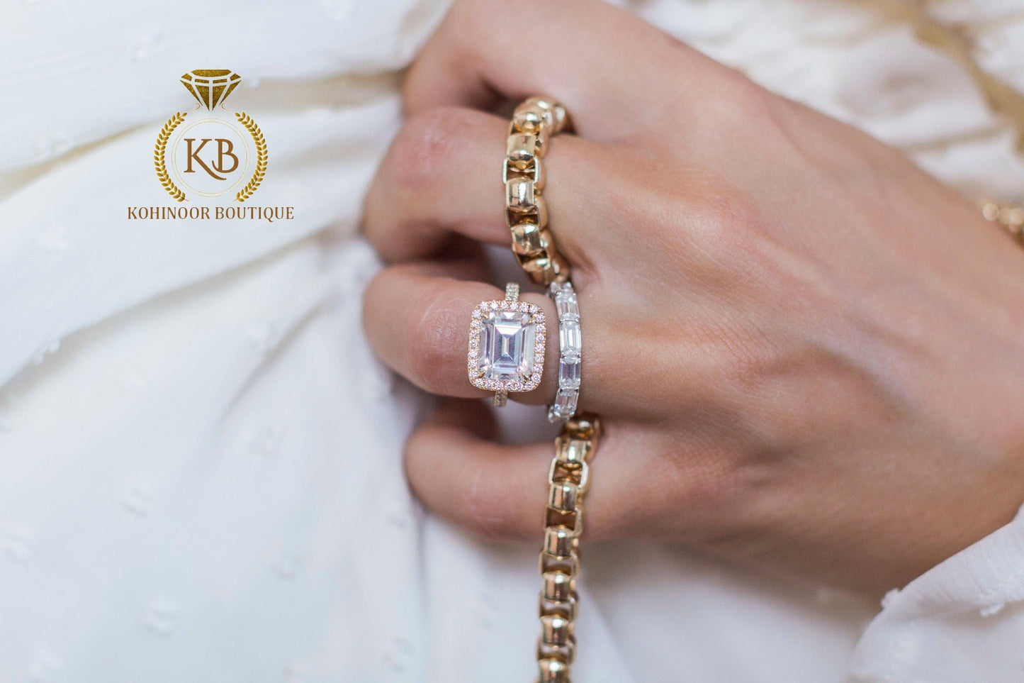 East West Set Emerald Cut Moissanite wedding band, ised in Full\Half Eternity Ring,Stackable moissanite band,Anniversary Gift for wife