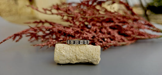 Bezel set Asscher Cut Moissanite Wedding band in blackened gold, Full\Half Eternity Ring, Stackable Ring, Georgian antique eternity ring