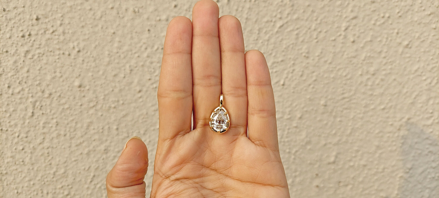 Old Mine Pear cut OMC, Antique Pear Georgian cut down set Solitaire Moissanite Pendant without chain, Pendant for women, gift for mother