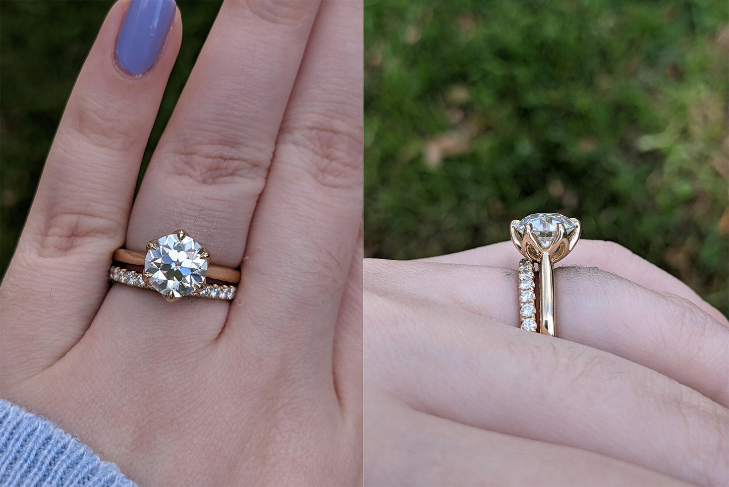 Round Old European Cut OEC Tulip Lotus Prong Bezel Cathedral Set Moissanite Solitaire Engagement Ring, flower basket  Promise\proposal Ring.