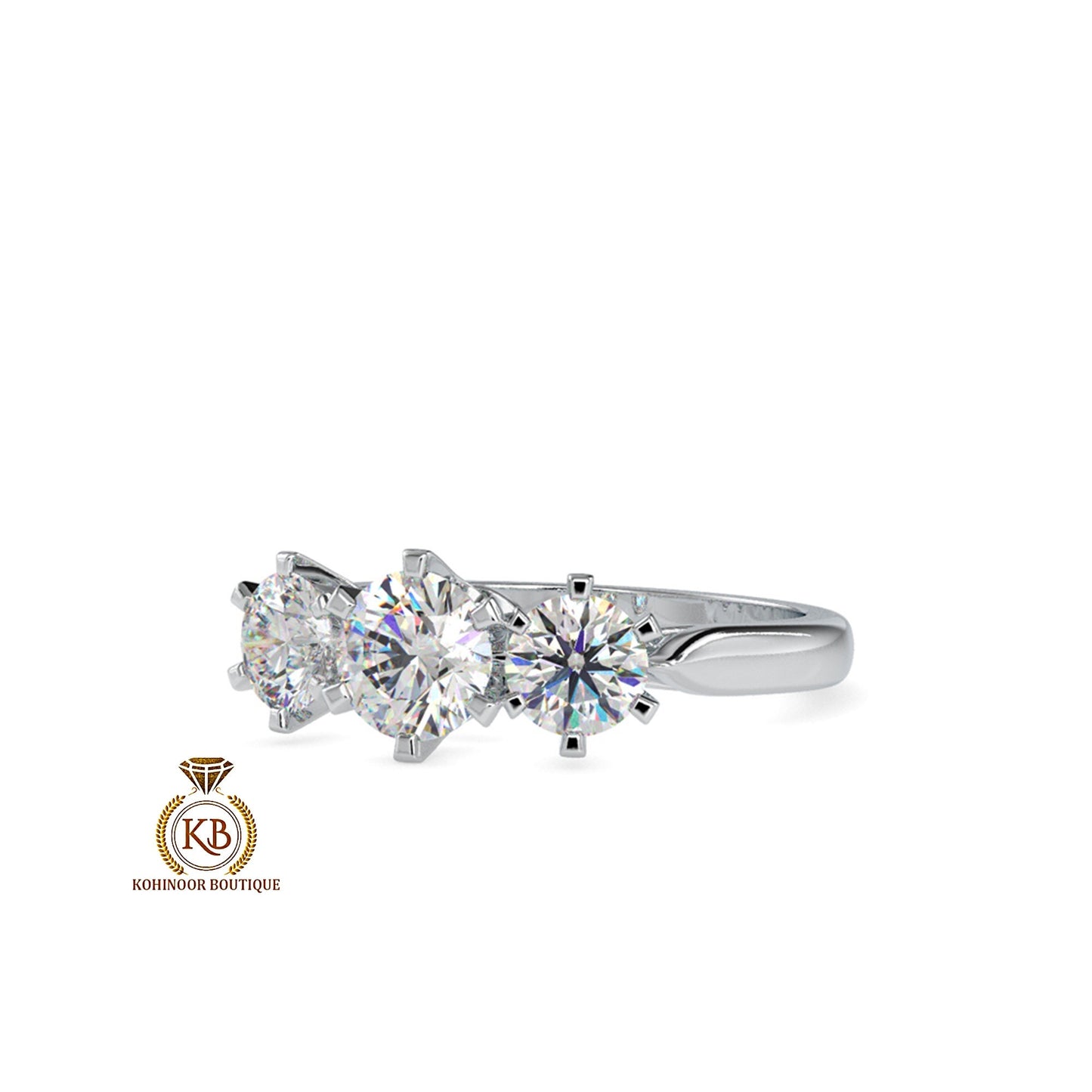 Round Cut Moissanite 3 stone Engagement Ring, Round cut trilogy, Three stone engagement ring, High profile set ring, Ring for her