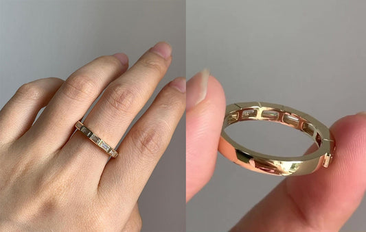 East West Baguette Bar set Moissanite Wedding Band, dainty Eternity Ring, stackable minimalist ring