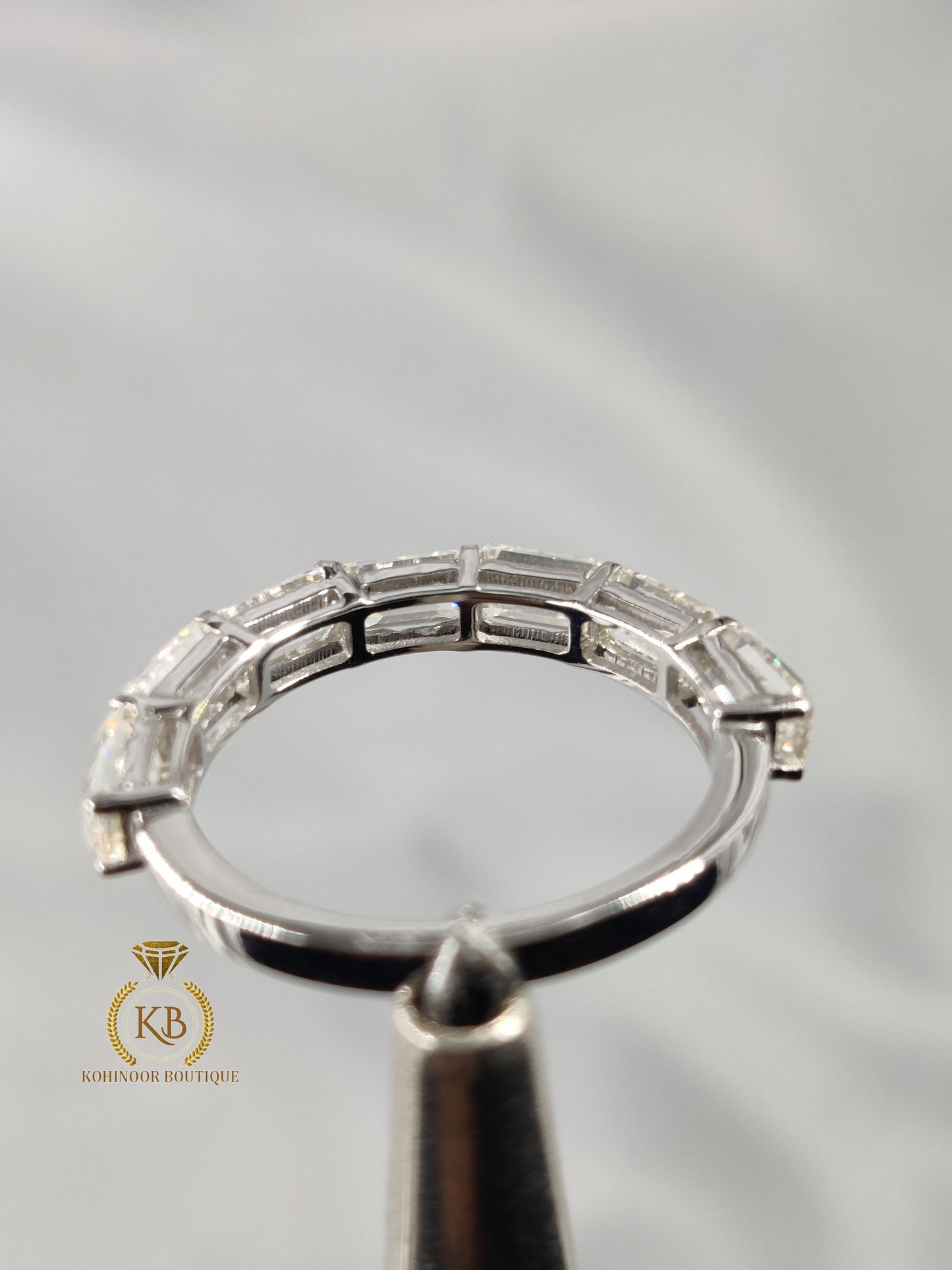 East West Set Emerald Cut Moissanite wedding band, ised in Full\Half Eternity Ring,Stackable moissanite band,Anniversary Gift for wife