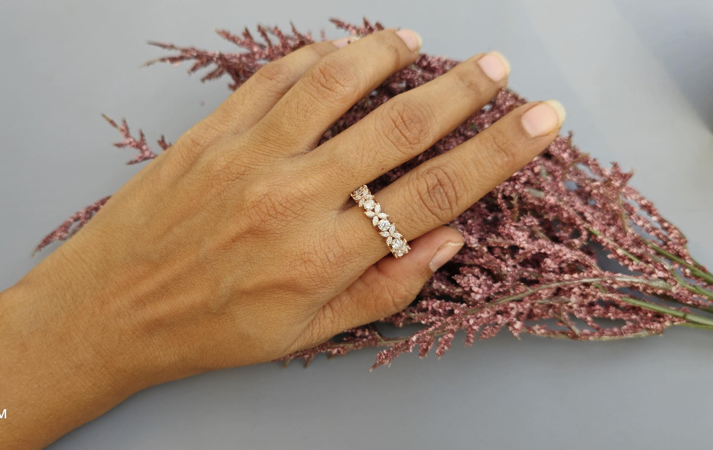 Marquise Alternating Lab grown diamond eternity wedding band, Bridal stackable, Anniversary gift for wife, Right hand ring