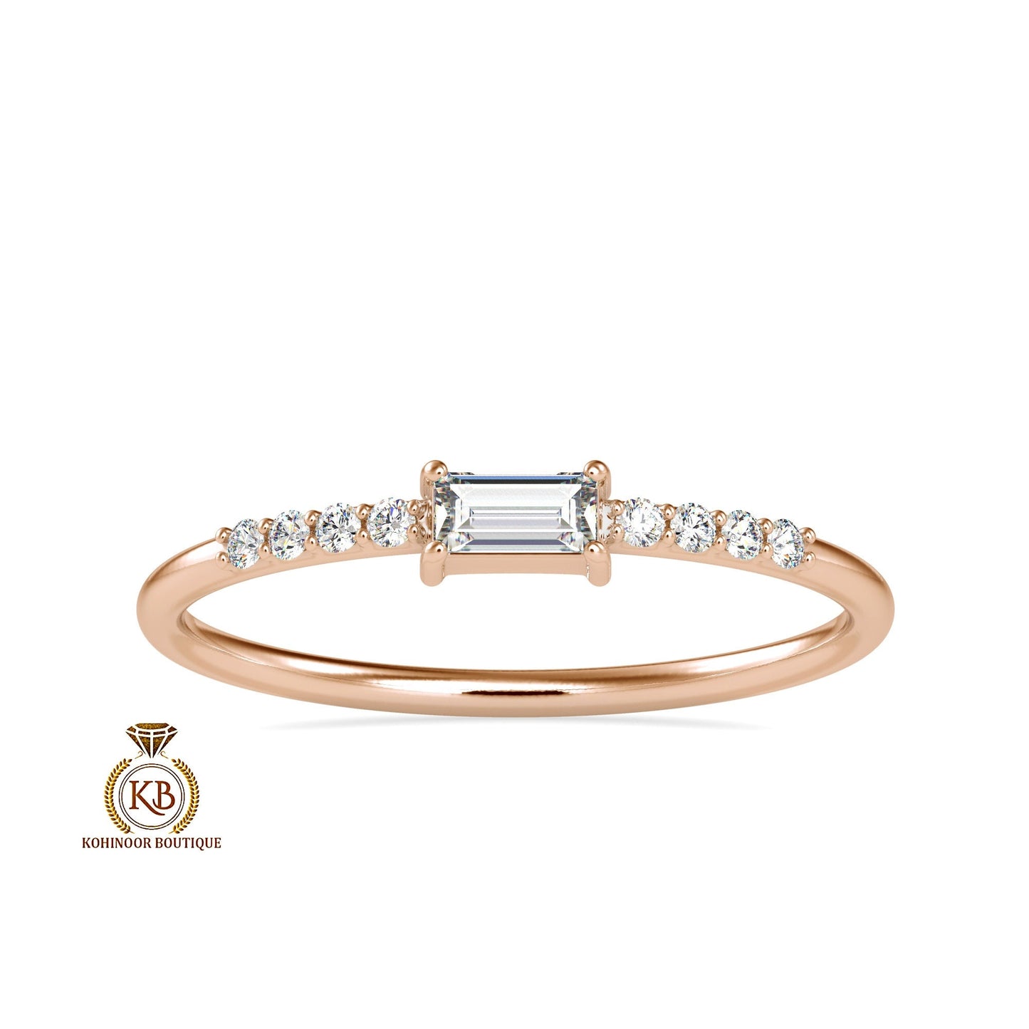 Baguette moissanite ring, delicate wedding band, dainty anniversary gift, ring for her, ring for mother, ring for proposal