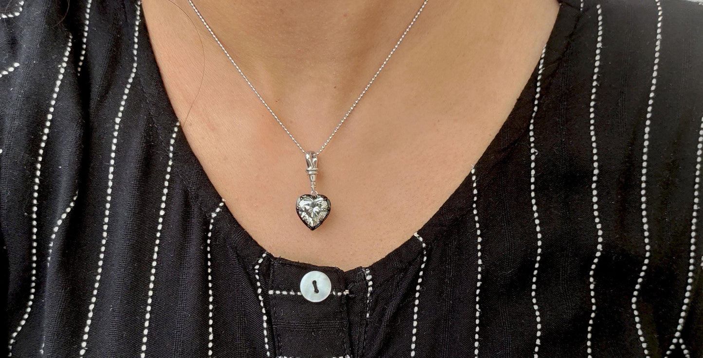 Heart Cut Moissanite Collet set Georgian cut down set Blackened gold Swivel Clasp Pendant,without chain,available in 5mm, 6mm, 7mm, 8mm, 9mm