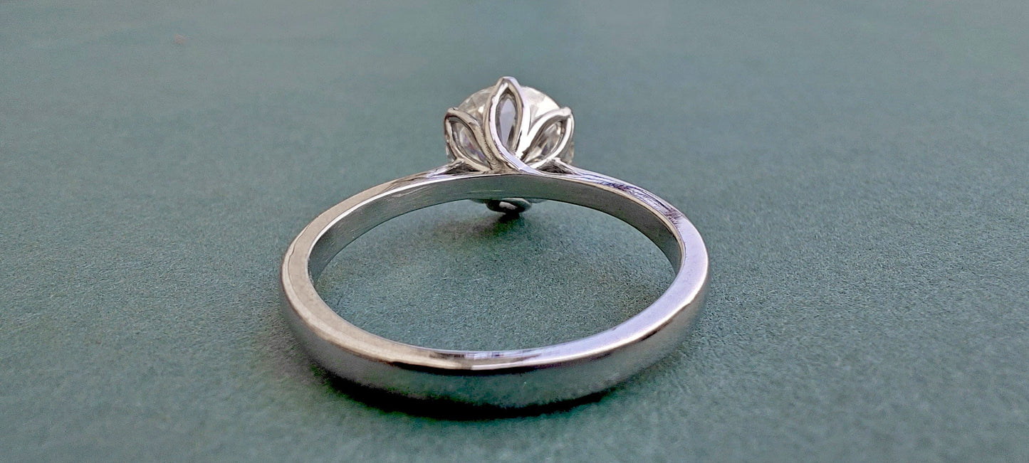 Tulip Lotus Prong Round Moissanite Solitaire Engagement Ring,flower basket  Promise\proposal Ring.