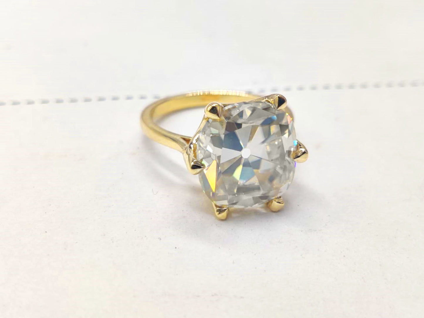 Old Mine Cut OMC Moissanite Solitaire Engagement ring, Edwardian ring, Vintage solitaire ring, Ring gift for wife, statement art deco ring.