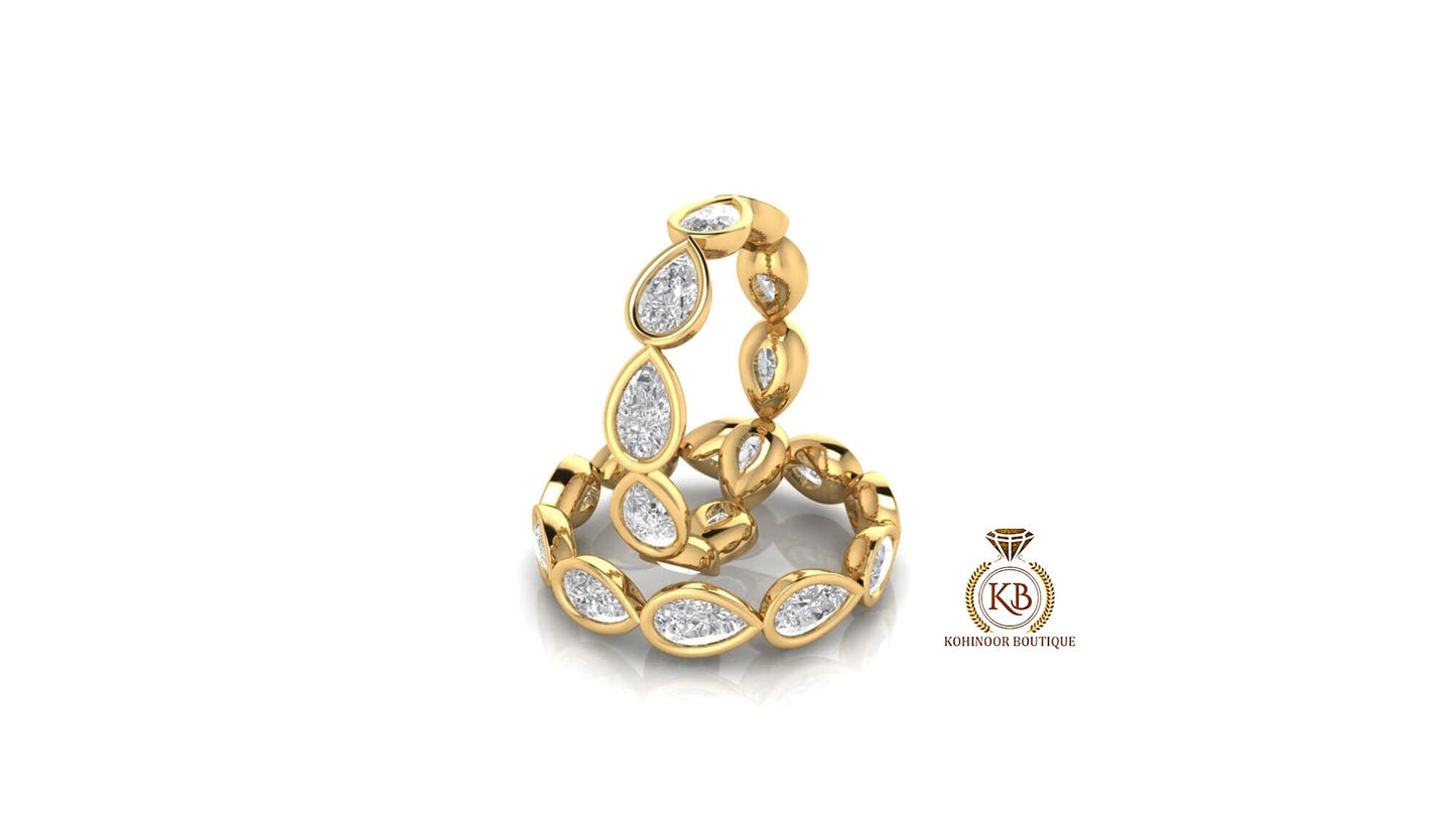 East west Bezel Set Pear Moissanite half\full eternity ring, Wedding Band, stackable minimalist ring in White\Yellow\Rose Gold