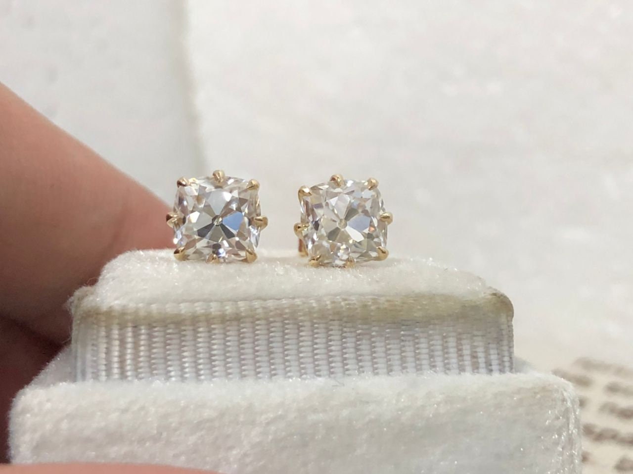 Old mine cut OMC Cushion Moissanite Earrings, Moissanite Stud Earrings, Cushion Cut Moissanite Earrings, Customized them in any size