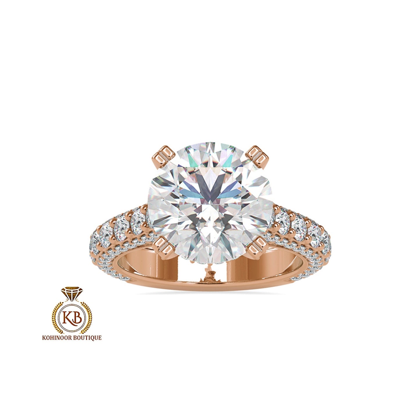 Round Cut Under Halo 3 side pave band Cathedral with pave basket Moissanite Engagement ring, art deco ring, right hand ring
