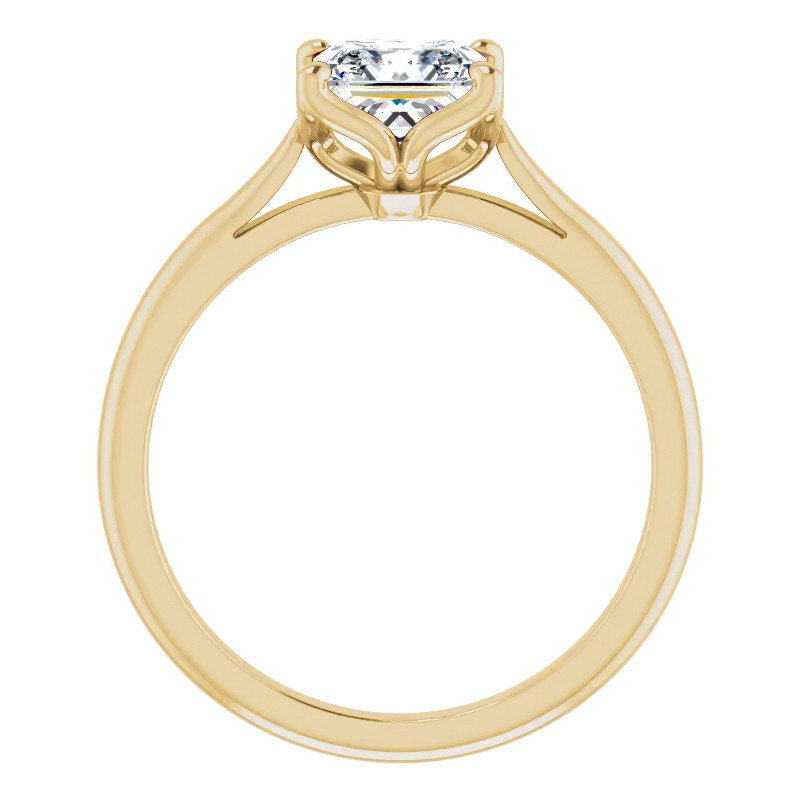 Tulip Lotus Prong Princess cut SGL certified Lab grown Solitaire Engagement Ring, flower basket  Promise\proposal Ring.