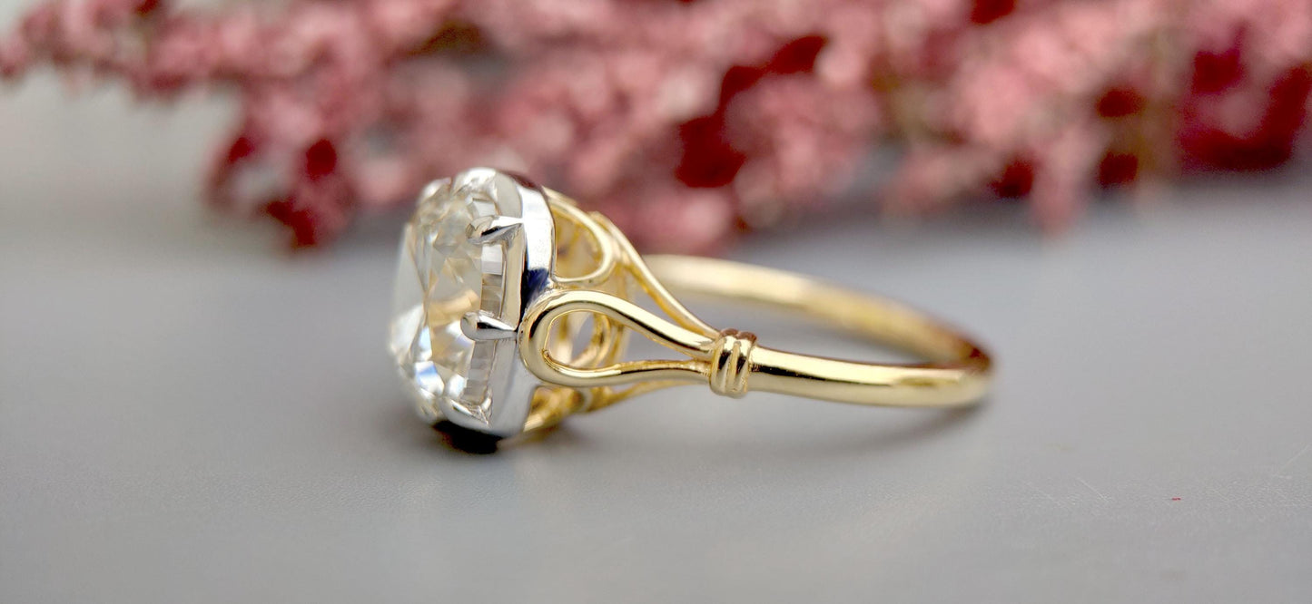 Lab grown Old Mine Cushion Cut OMC Georgian cut down set Solitaire Engagement Ring, Vintage Edwardian Ring for her, Art deco ring