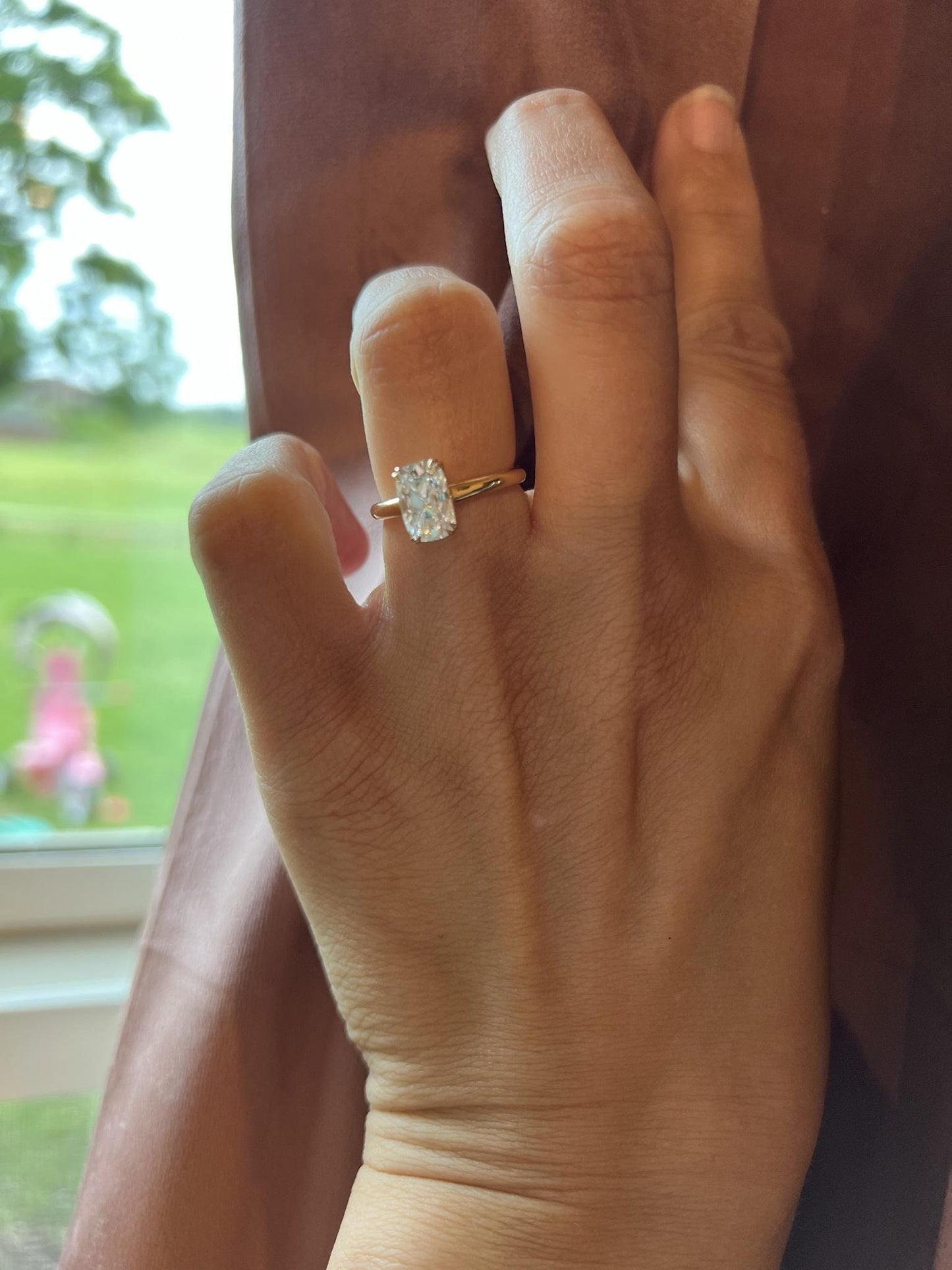 Elongated Cushion Cut Moissanite Cathedral Set Engagement Ring, Ring for women, available in 10k\14k\18k